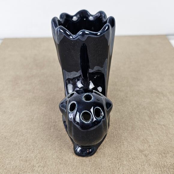 VTG Van Briggle two section black glaze vase flower frog 3 3/4" x 6.5" - Picture 5 of 8